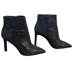 Gianni Bini Shoes Womens Size 8M Black Stiletto Ankle Boots Rhinestone Zip Heels